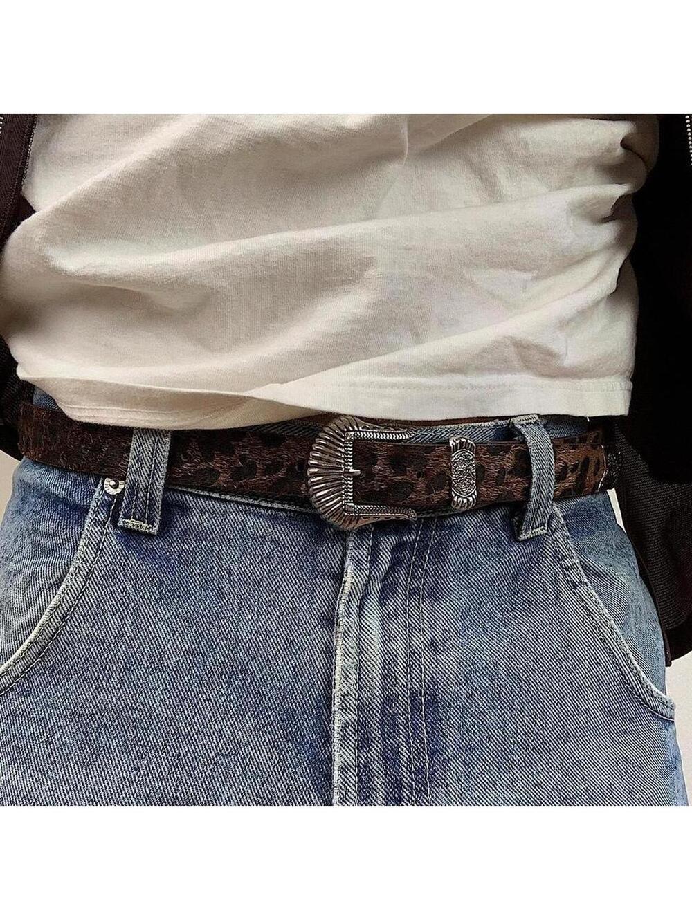Vintage y2k Cyber style Brown Cheetah Fur American Western boho indie belt - Picture 4 of 8